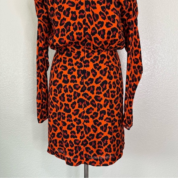 MSGM Milano Ruffled Orange Leopard Print Crepe Mini Dress, Sz Medium - Picture 9 of 13